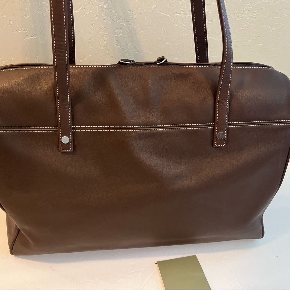 Levenger Dark Brown Leather Duffel Bag - Picture 10 of 15